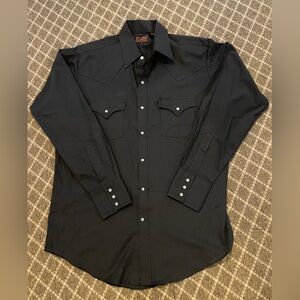 Black Plains Western Wear black Shirt with pearl Snap Buttons